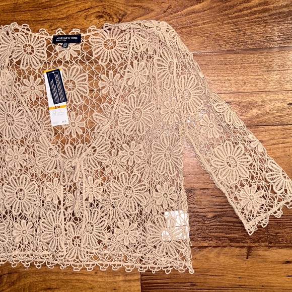 Jones New York • Small/Medium • Brown/Tan • Floral • Crochet • Cardigan Top •New - Picture 10 of 15